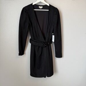 Jason Wu Dress Womens S Belted Black Faux Suede Designer Minimalist Quiet Luxury